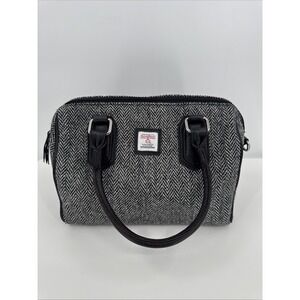 Harris Tweed Ladies Ht Leather Handbag Black & White Herringbone NO STRAP